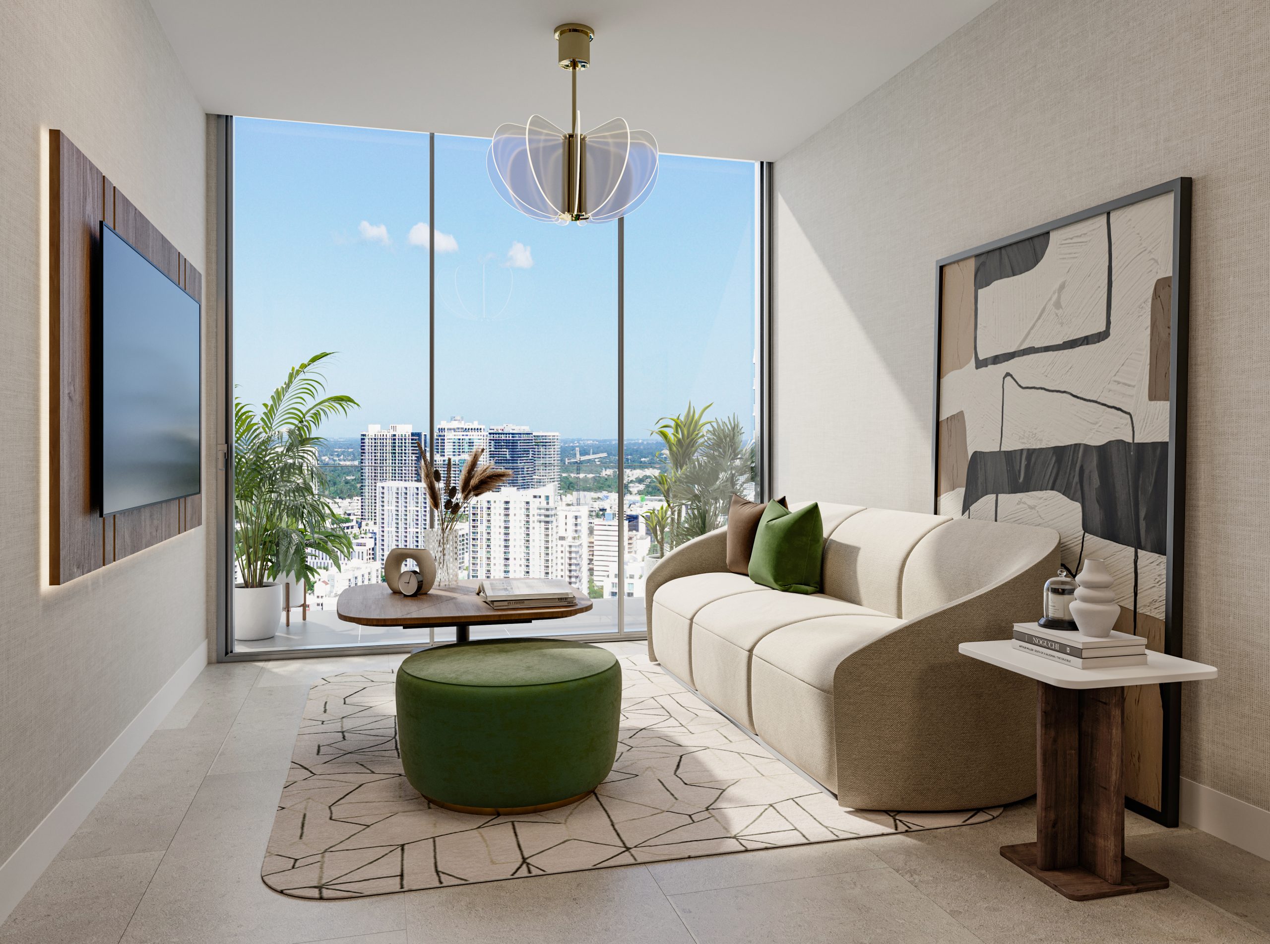 18_Edge House_Living Room Edge House Miami Receives Approval for Visionary Turnkey Tower in Miami’s Edgewater Neighborhood Branded Residences Lead Global Real Estate Innovation