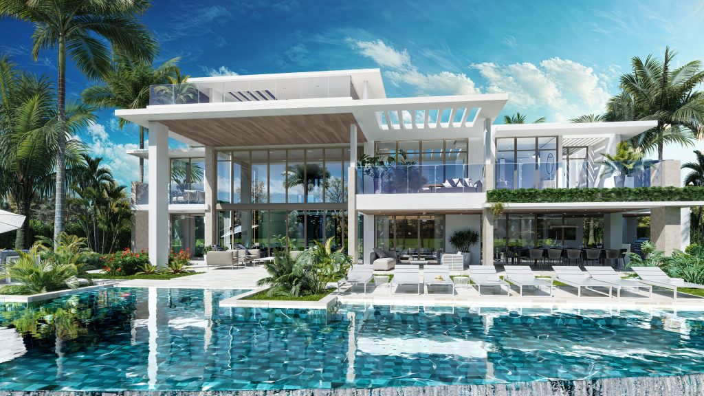Rendering of Dorado Beach La Cala Estates, a Ritz-Carlton Reserve Residence, with open-air terraces and ocean views.