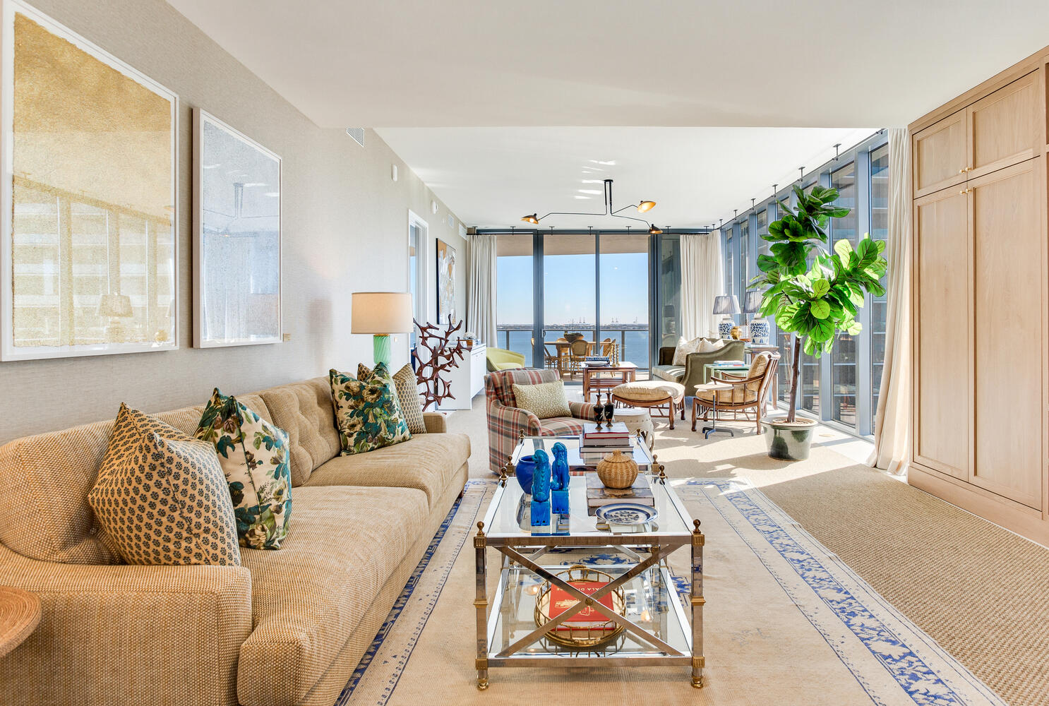 Bright, modern living room with ocean view at The Ritz-Carlton Residences, Tampa