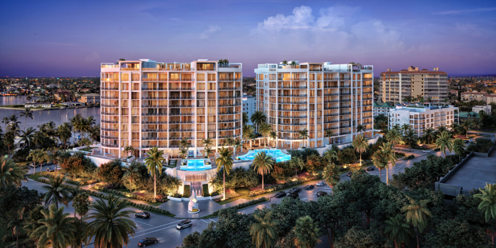 An aerial view of The Ritz-Carlton Residences, Naples bu STOCK Residences which is the first ever Ritz-Carlton Residences for Naples