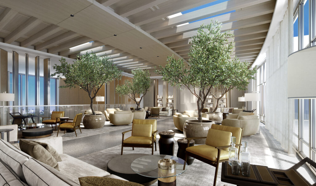 Airy light-filled atrium dotted with trees bu Christian Pinedo at The Ritz-Carlton, Naples