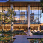 Elegant outdoor space with water features.