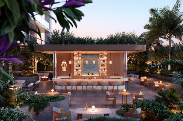 Elegant outdoor bar with tropical ambiance